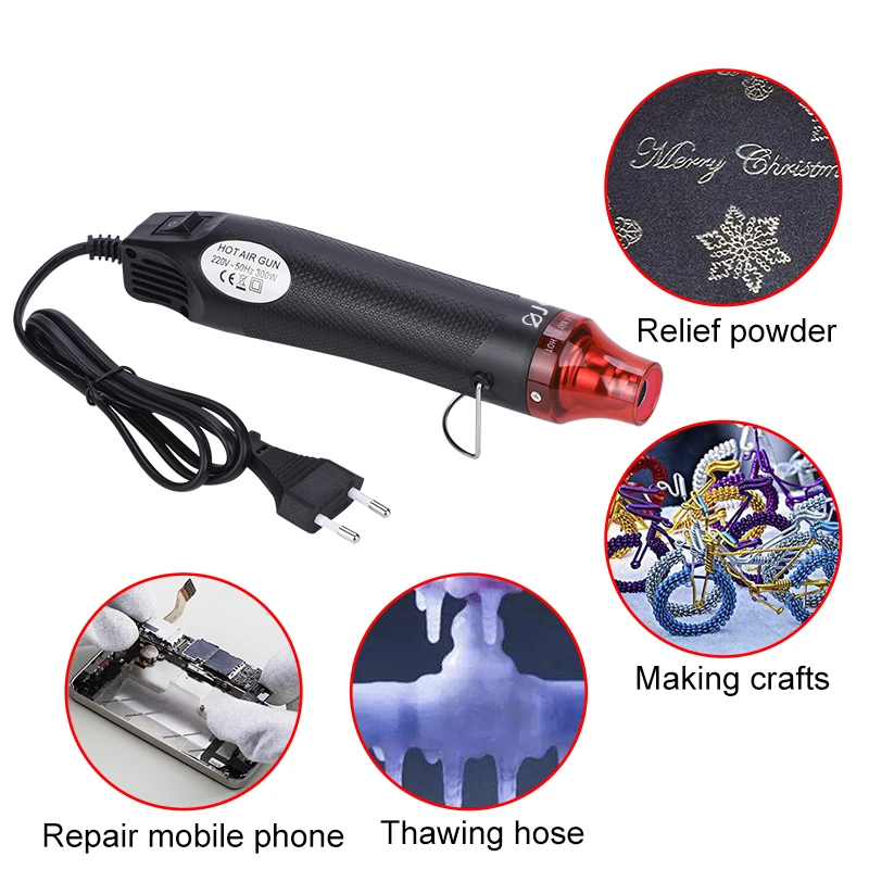 JCD DIY Mini Hot Air Gun 220V EU PLUG Multifunction Hairdryer With Metal Support 330W Heat gun Welding Repair Tools High Quality