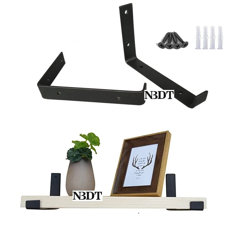 

4Pcs Matte Black Wall Mounted Floating Shelf Bracket Support With Screws L Shape Handcrafted Forged Rustic