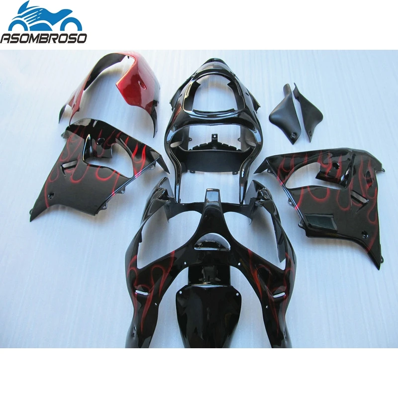 

Lowest Price Injection Mold Bodyparts for Kawasaki Ninja ZX9R fairing kit 2002-2003 red flames black fairing set zx9r 02 03 GU08