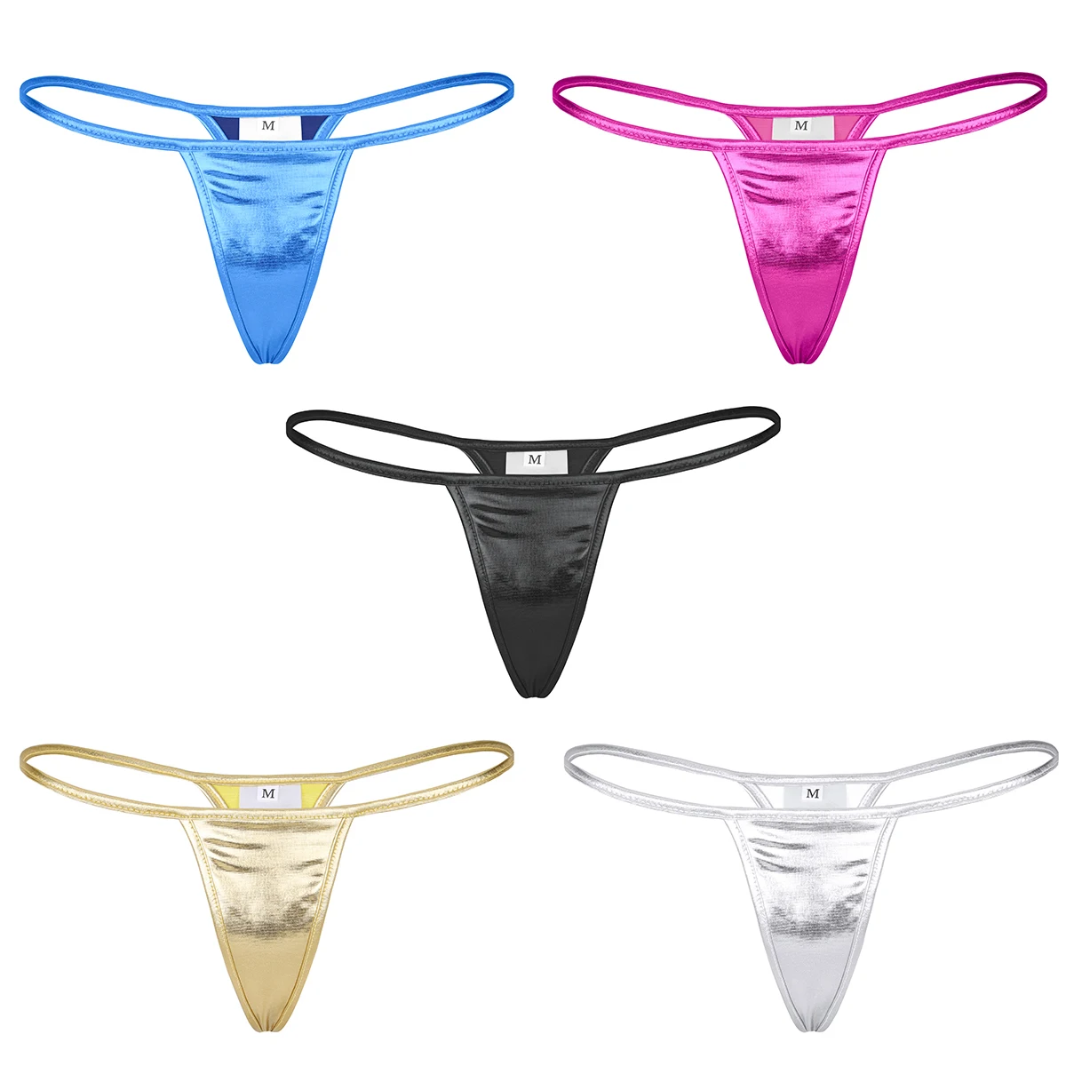 

Womens Shiny Metallic Faux Leather Underwear Glossy Solid Color Low Rise G-string Briefs Elastic Waistband T-back Thongs Panties