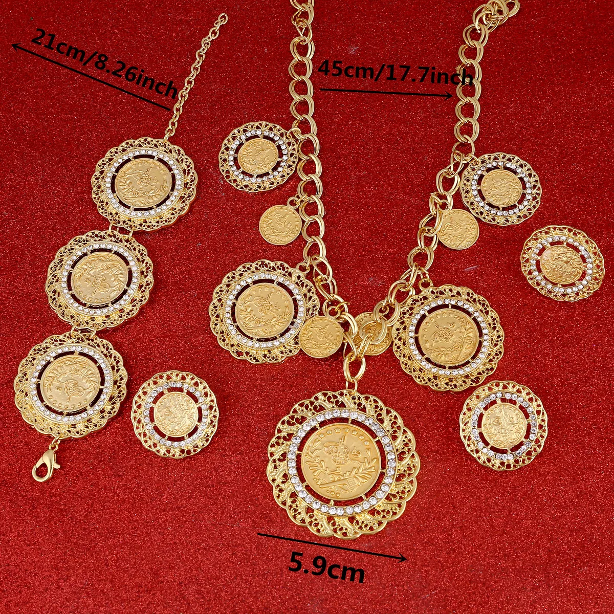 Ethiopian Dubai Gold Color Turkey Antique Coins Stamps African Women Fashion Jewelry Set