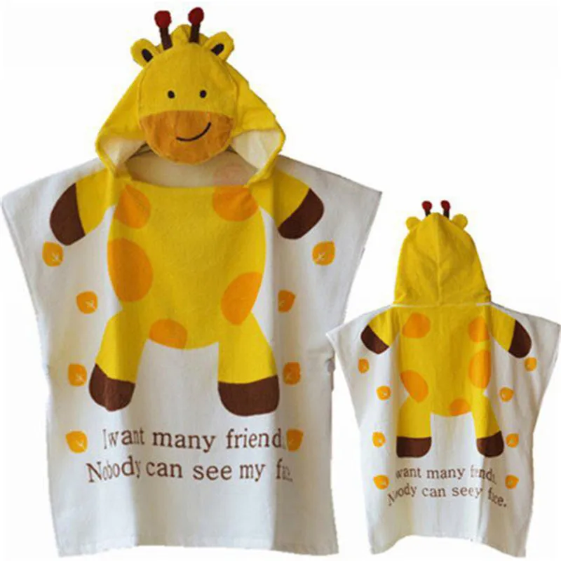 Kids Cute Cartoon Hooded Bath Towel Children Giraffe Letter 100% Cotton Beach Towel Boys Girls Swimming Bath Towel Wrap Bathrobe