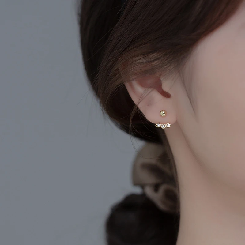 KAMIRA Real 925 Sterling Silver Fashion Love Heart Spiral Bead Stud Earrings for Women Party Unique Exquisite Sweet Jewelry Gift