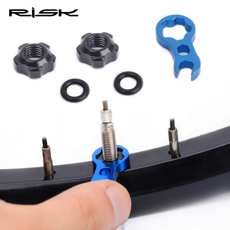 1 Set RISK Mountain Bike Presta Valve Nut with Install Wrench MTB Road Bicycle Tubeless Tire Valve Cap Vacuum Tire Nozzle Lock