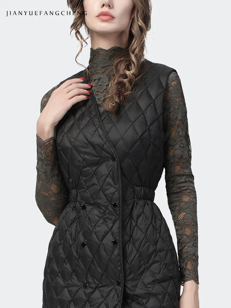 Down Jacket Dress Women\'s Mid-Length Sleeveless Vest Dress 2021 Winter New Style Black White Duck Down Lightweight Vest Dresses