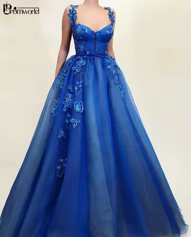 Customized Royal Blue Evening Dresses A-line Embroidery Flowers Dubai Saudi Arabic Formal Evening Gown Long Prom Party Dress