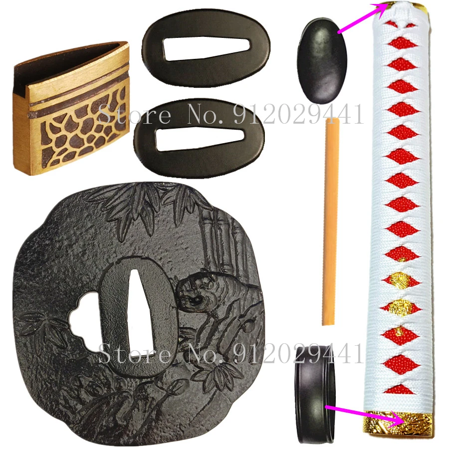 

Nice A Set Japanese Sword Samurai Katana Accessory Handle Tsuka Tsuba+Menuki+Fuchi+Kashira+Habaki+Seppa