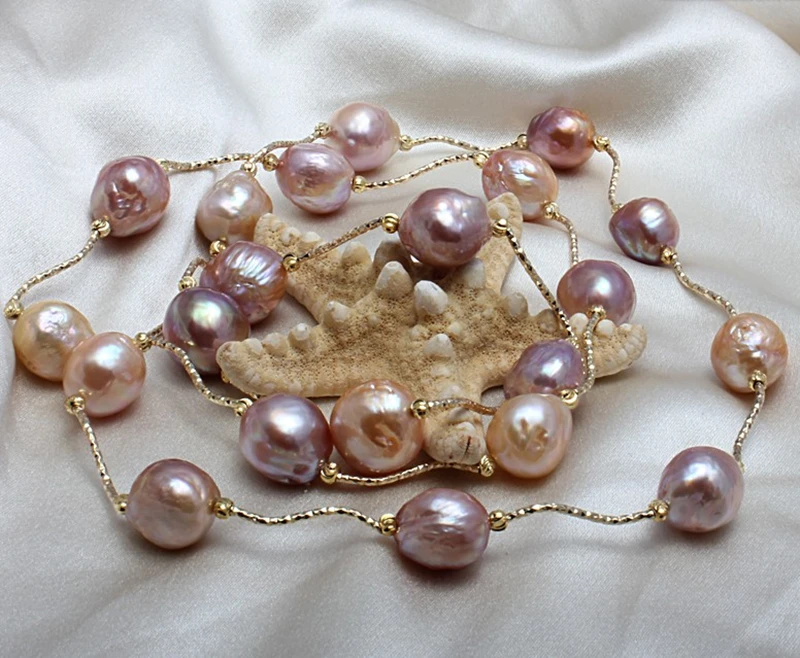 

80cm long 13-15mm Edison mix colour baroque natural freshwater pearl necklace fashion jewelry