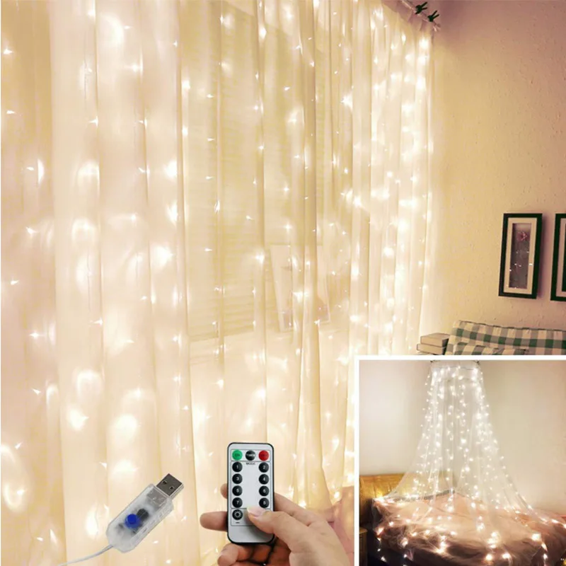 Christmas LED fairy lights garland curtain string lights Remote control included Home decoration bedroom window Holiday lighting