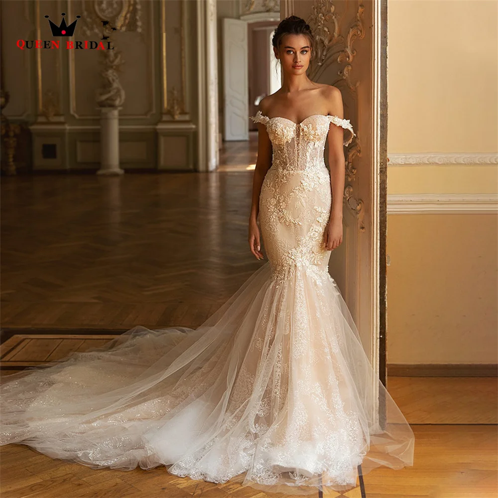 

Luxury Mermaid Wedding Dresses Sweeheart Cap Sleeve Tulle Lace Crystal Beaded Bridal Gown 2023 New Design Custom Made DS28