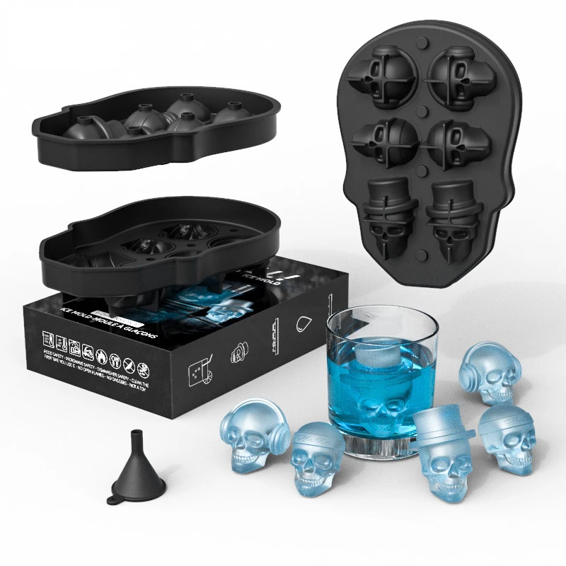 

Silicone 6 Skull Ice Tray Household Ice Moulds Foldable 6-Cell Ice Cream With Lid Silicone Ice Tray Bar Utensils