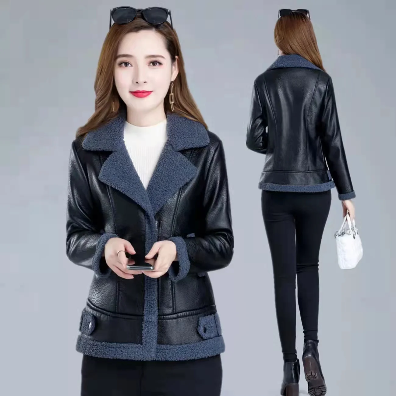 Plus Velvet Thick Leather Jacket Women 2023 Autumn And Winter New Fur One Short Imitation Lamb Fur Jacket