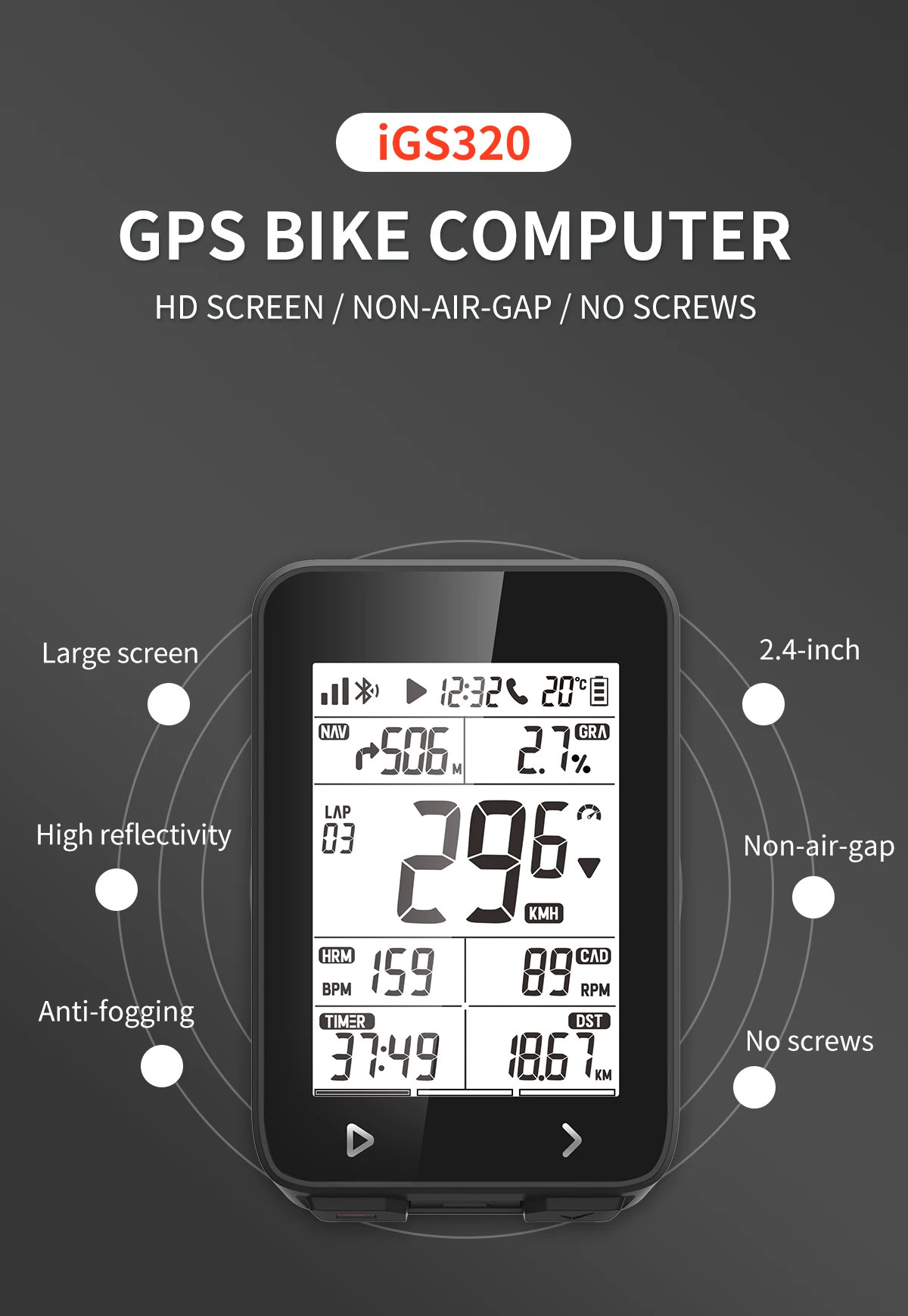 IGPSPORT IGS320 Cycling Computer IPX7 Bluetooth 5.0 ANT+ GPS 72H Battery Life Wireless Speedometer Bicycle Stopwatch Type-C