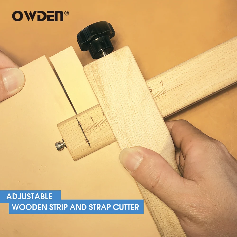 

OWDEN Leather Adjustable Wooden Strip Strap Cutter Leathercraft Strip Belt DIY Hand Cutting