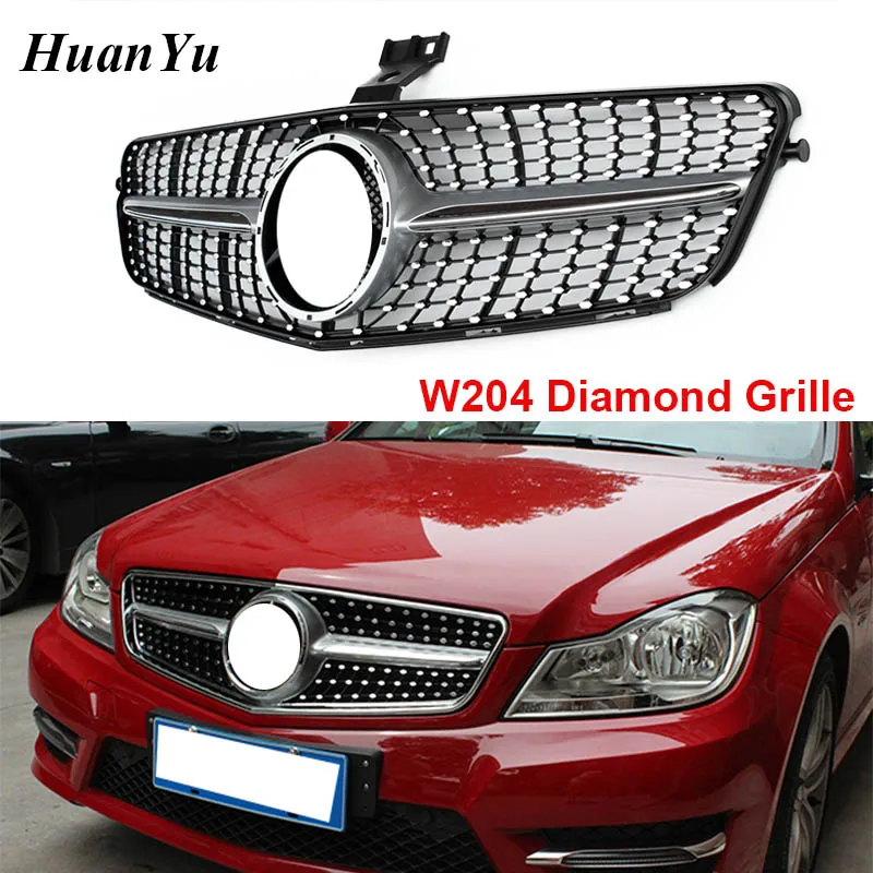 

W204 Diamond Front Bumper Grille for Mercedes-benz C Class C180 C200 C300 C250 C350 Racing Grills with Emblem 2008-2014 Year