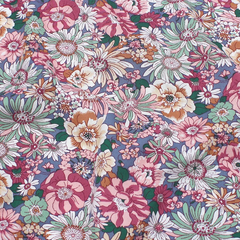 Cotton Poplin Printed Fabric Pastoral Style Small Floral Thin Summer For Sewing Clothing Dress Turban Per Half Meter