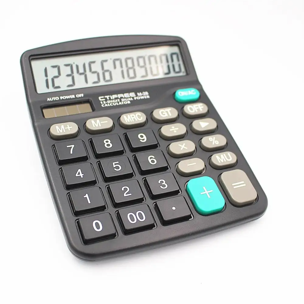 12 Digit Desk Calculator Large Buttons Financial Business Accounting Tool M-28 Black Color Big Size Solar and Battery Power