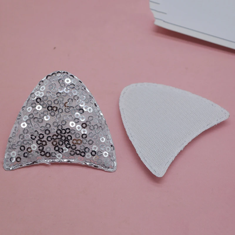 5.8*5.5cm 30pcs/lot Sequin cat Ear Padded Applique for DIY Children Hair Accessories, Appliques For Clothes Sewing Supplies