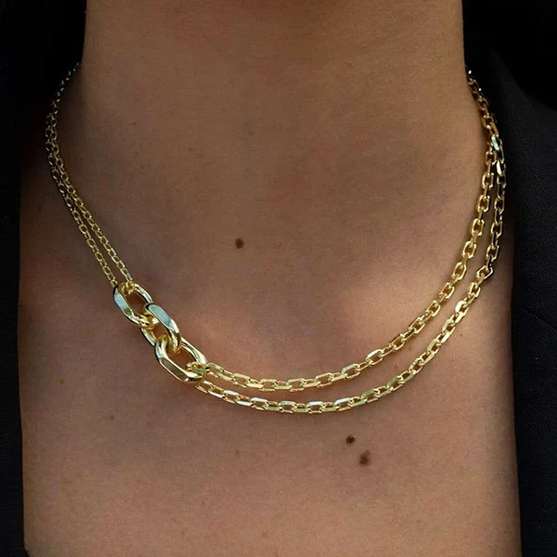 Real Gold Plated Double layer Chain Choker Necklace For Women Cool Multilayered Gold Chunky Chain Necklaces 2022 NEW Jewelry