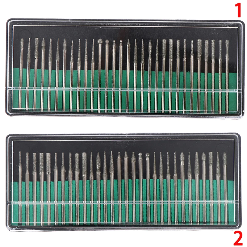 30PC 2.5/3mm Diamond Point Burr Bits Head Dremel Accessories Shank Grinding Needle Carving Polishing Set Mounted Mini Drill Tool