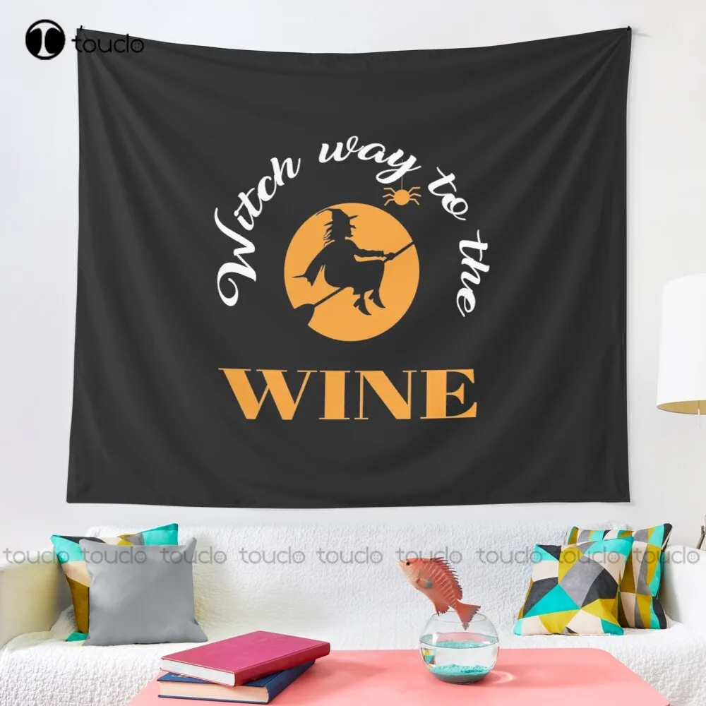 Witch Way To The Wine-Funny Halloween Tapestry Nice Tapestry Tapestry Wall Hanging For Living Room Bedroom Dorm Room Home Decor