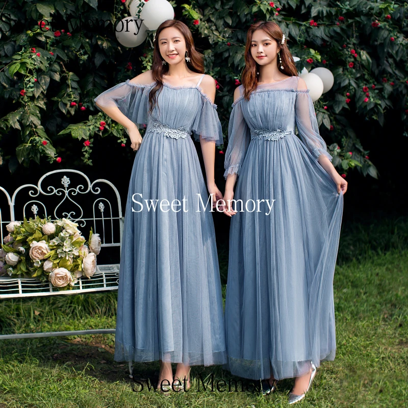 Women Pink Champagne Grey Blue Long Bridesmaid Dresses Sweet Memory Bride Guest Prom Graduation Vestidos Wedding Party Robe