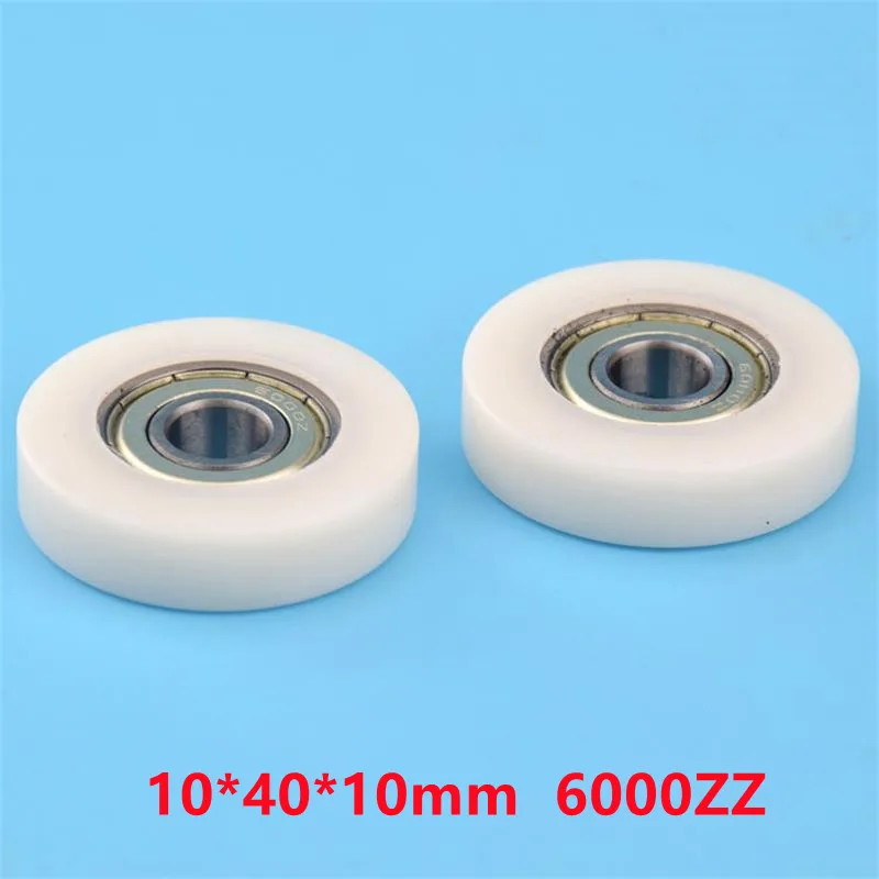 10pcs/50pcs Flat Roller 10*40*10mm 6000ZZ Bearing POM Plastic Coated Pulley Guide Wheel Electrical Equipment Parts 10x38x14mm