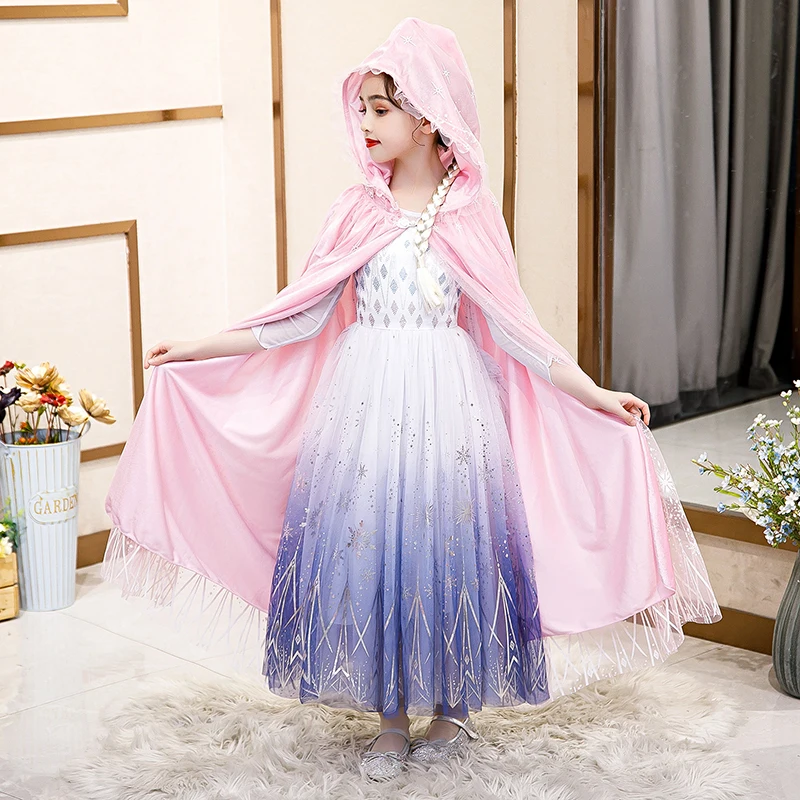 Fashion Snowflake Princess Girl Cloak Christmas Cosplay Costume Children Birthday Party Hooded Long Shawl 2-10 Year Kids Clothes