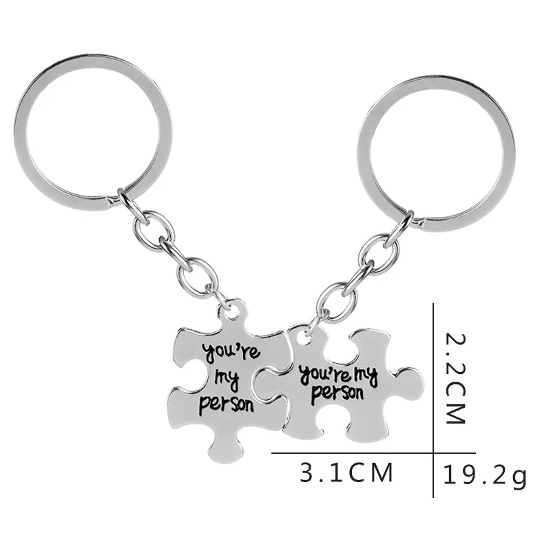 2 pcs TV Jewelry Greys Anatomy Keychain You Are My  Person Puzzle Pendant Key Rings Best Friend Key Trinket Friendship Gift