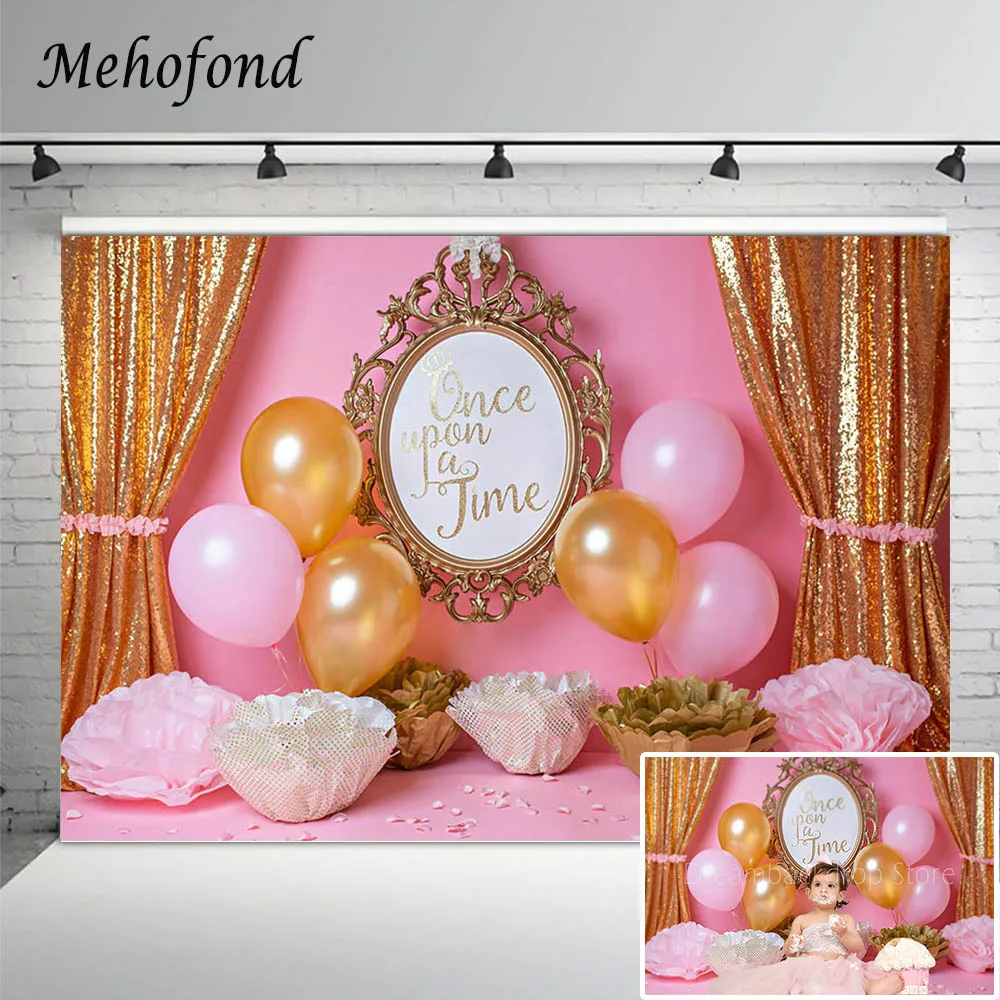 

Mehofond Girls Photo Backdrop Cake Smash Pink Balloons Flowers Princess Birthday Party Decor Photography Background Photophone