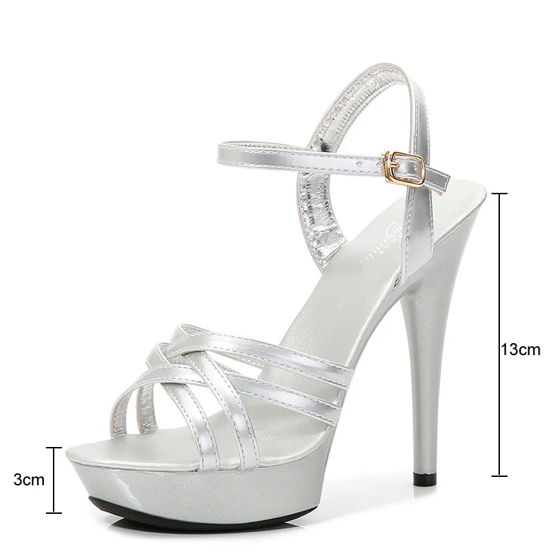 2020 NEW Narrow Band 13cm Thin High Heels Platform Shoes Candy Color Women Patent Leather Summer Sandals Ankle Strap Shoes WS112