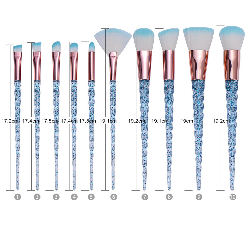 10Pcs Crystal Makeup Brushes Set Foundation Powder Blush Highlighter Eyeshadow Eyebrow Brush Cosmetics Blending Make Up Tools