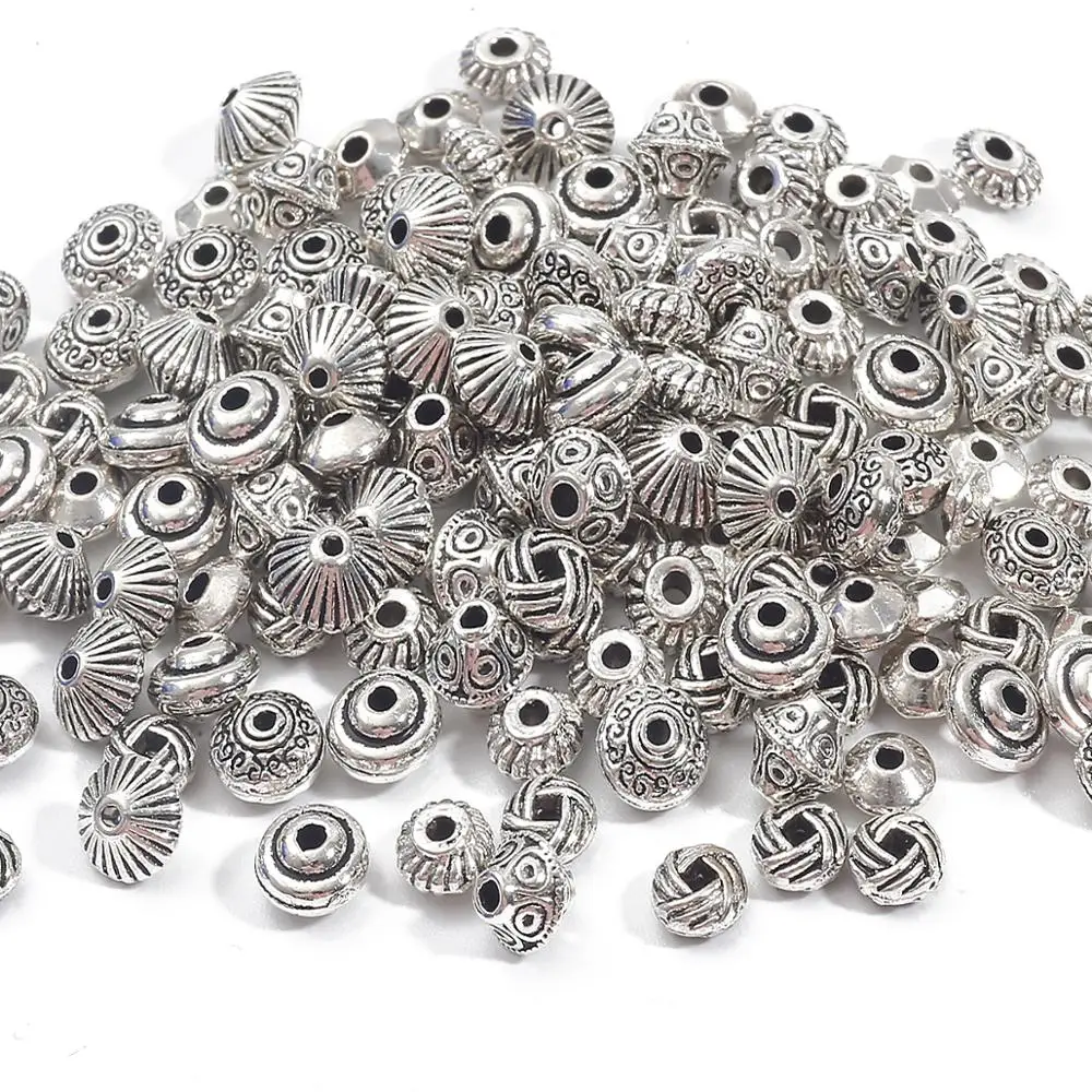 30/50pcs 6/7mm Tibetan Antique Silver Plated Metal Beads Pattern Spacer Beads For Jewelry Making DIY Bracelet Nekclace