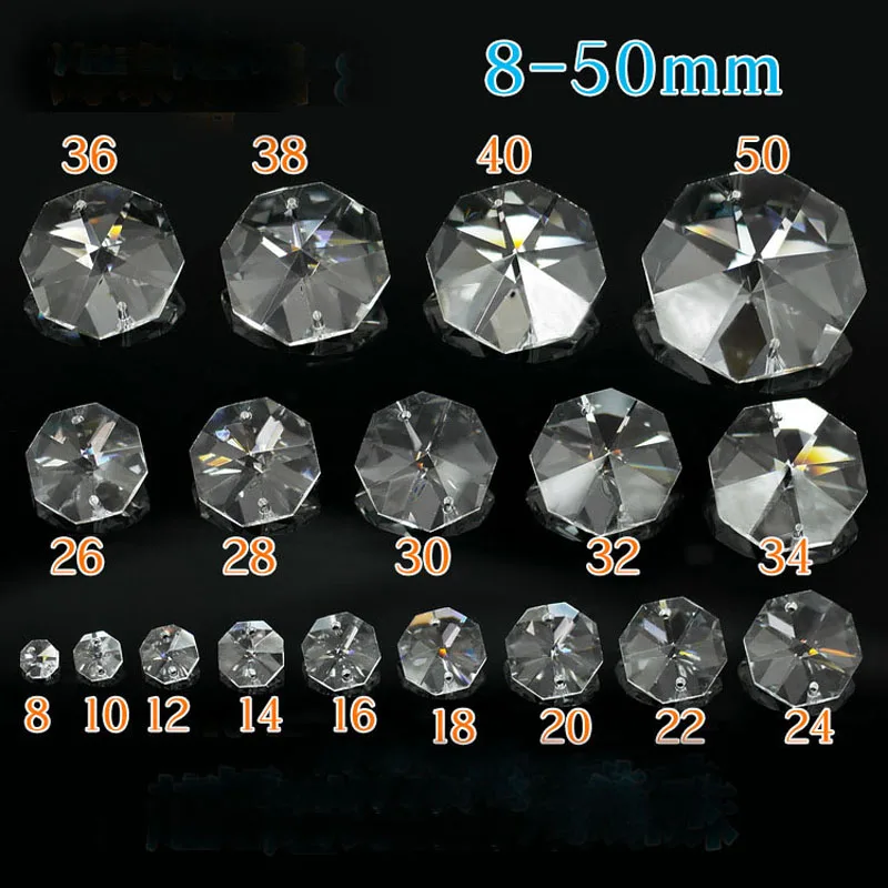 Perles octogonales en cristal clair, 2 trous, guirxiété, décoration de table de mariage, bricolage, accessoires Suncatcher, types de qualité