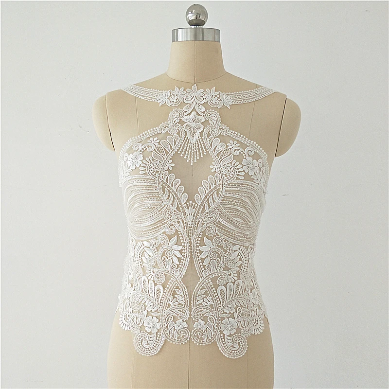 Neckline Bead Embroidery Applique Haute Couture Wedding Dress Cover Hanging Neck Luxury Lace DIY Accessories