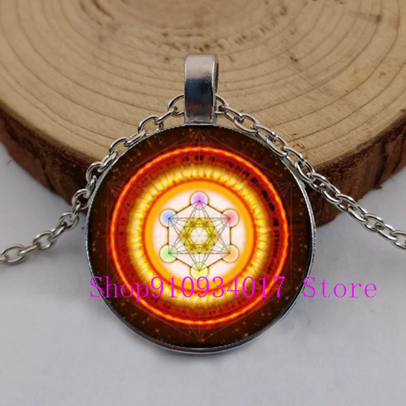 Mysterious Metatron Cube Necklace Sacred Geometry Flower of Life Glass Pendants Magic Hexagram Choker Jewelry for Unisex