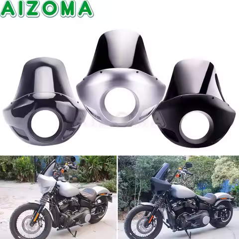 Black/Silver Headlight Fairing Windshield Wind Screen Cowl For Harley Dyna Sportster XL 1200 Iron 883 XL883N FXD Cafe Racer