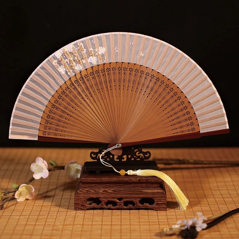 Small Folding Fan 21cm Hot Stamping Female Hand Fan Gift Chinese Style Hanfu Ventilador Portable Ventilatore Abanicos Para Boda