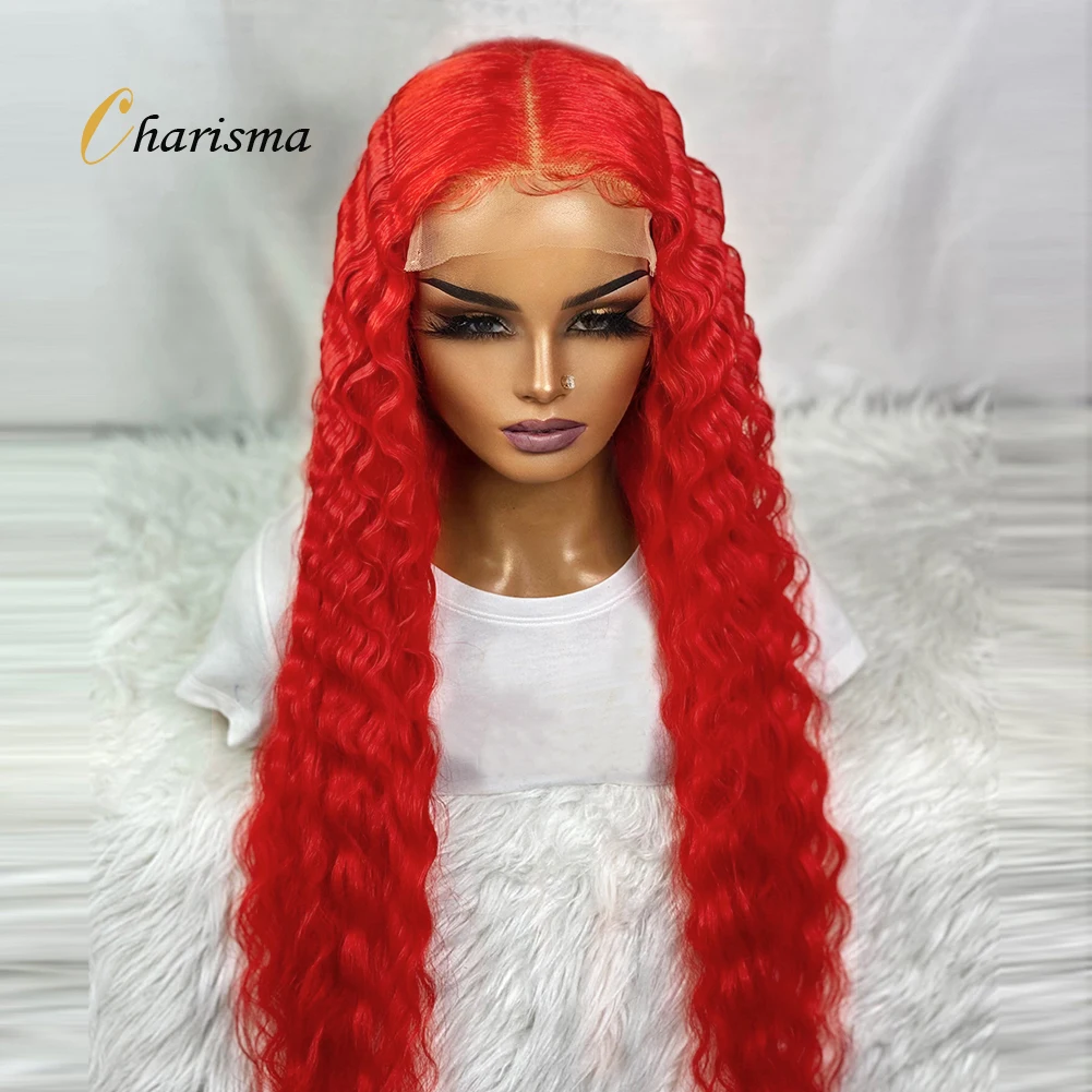 

Charisma Lace Front Wig Long 26 Inches Water Wave Synthetic Lace Frontal Wig For Women Natural Hairline Red Color Lace Wigs