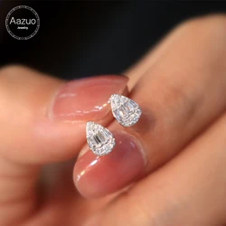 Aazuo 18K Pure White Gold Fine Jewelry Real Natural Diamond 0.20ct Classic WaterDrop Stud Earring Upscale Trendy  Party Hot Sell