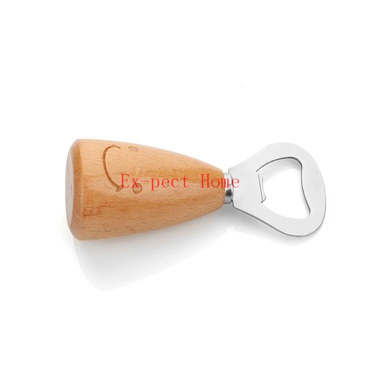 

Cute Smiling Face Opener Wooden Handle + Stainless Steel Bottle Opener Portable Beer Bottle Opener Kitchen Bar Accessories