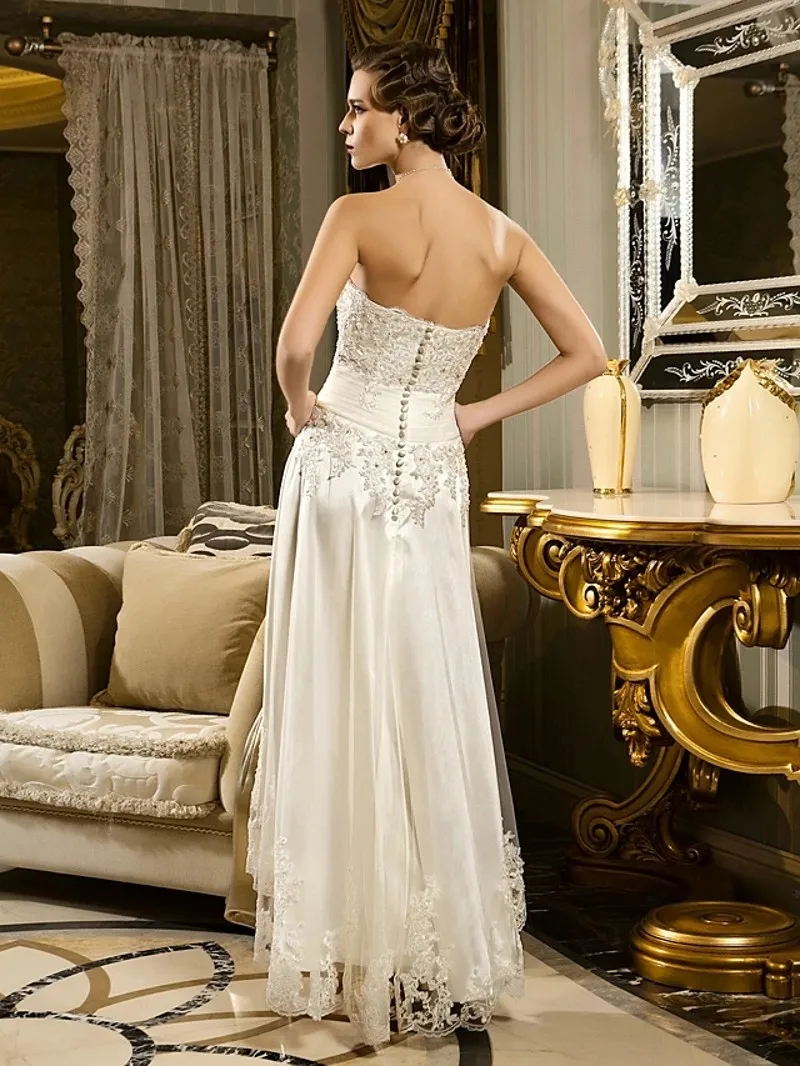 Robe De mariée en dentelle perlée asymétrique, haut et bas, sans bretelles, Illusion Vintage avec des Appliques, Robe personnalisée, 2021