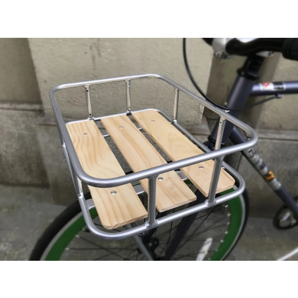 Vintage Bike Basket Aluminum Alloy Steel Wooden Hoppet For 26 Inch 700C Bicycles Commuter Cycling Parts