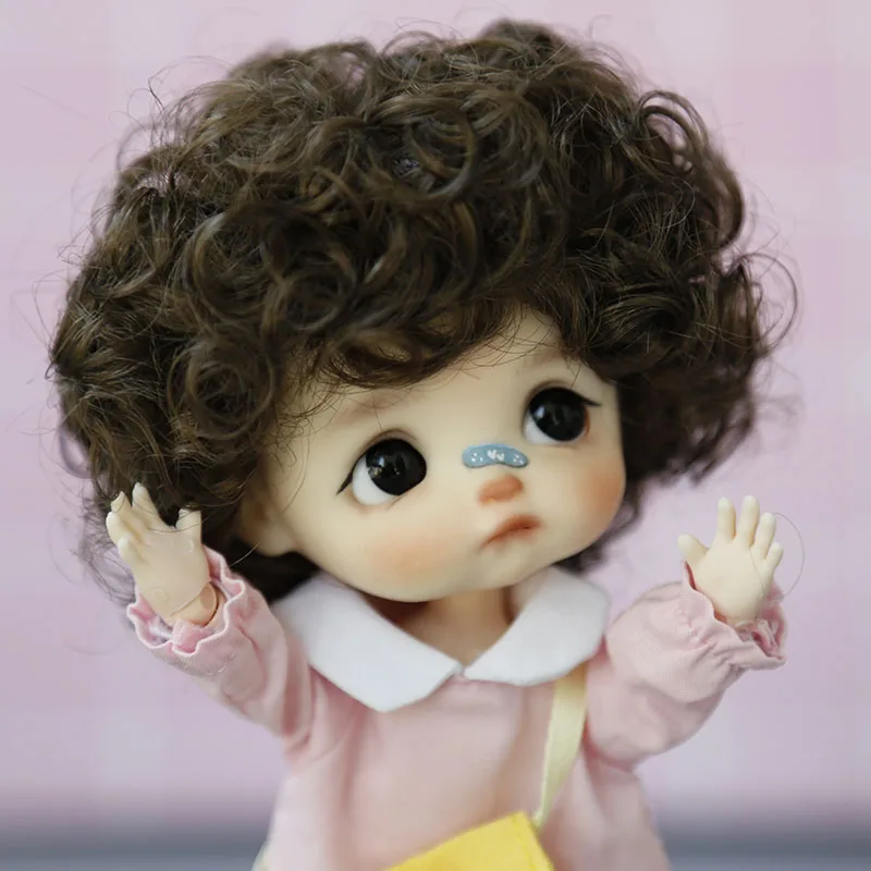 Adorable Doll Wig Golden brown black Short Hair Cute Bobo Style for ob11、1/8 BJD Doll curls Doll accessories