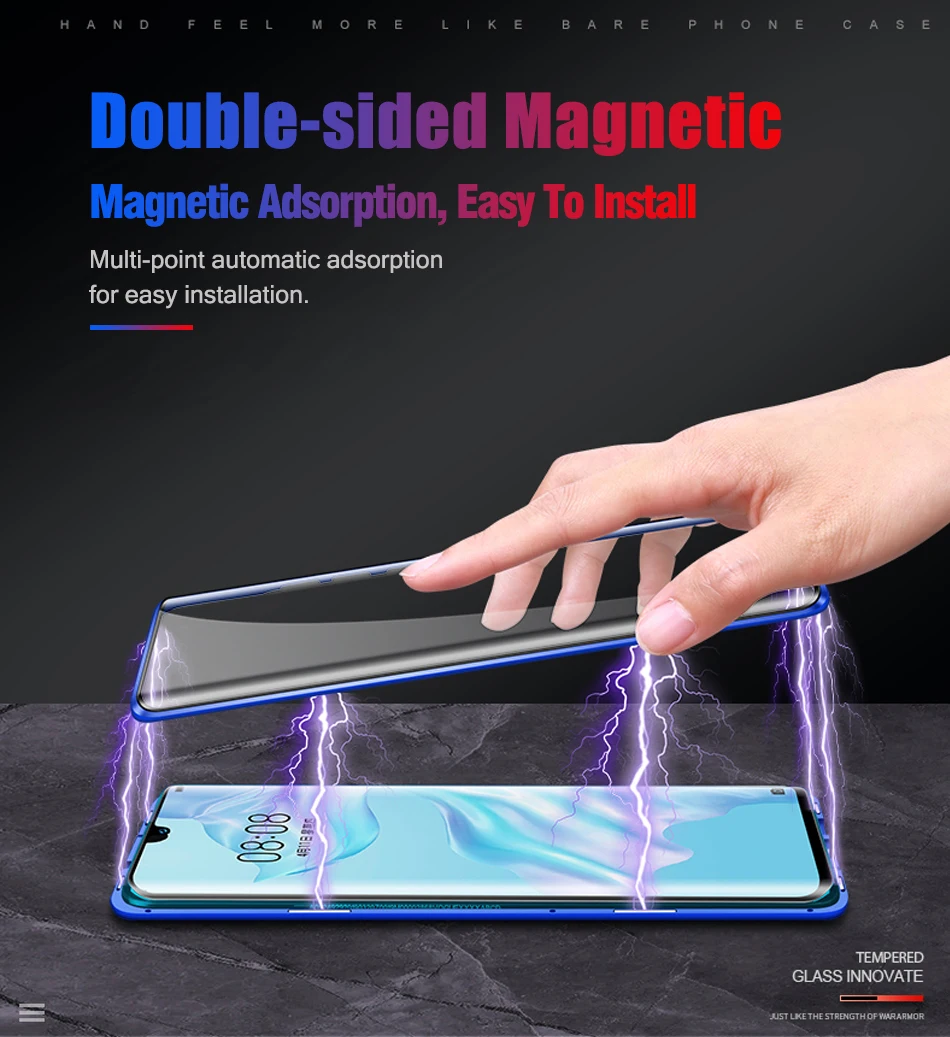 Double sided Magnetic 360 Case For Honor 20 20i 10 lite 9X 8X 30s Tempered Glass Metal Cover For huawei P20 P30 lite P40 cover