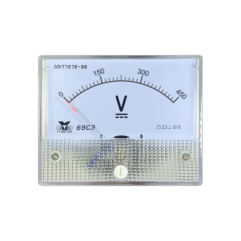 69c9 DC voltmeter 5V 10V 15V 20V 30V 50V 75V 100V 150V 200V 250V 300V 450V 500V 600V pointer 64 * 80mm voltage measurement