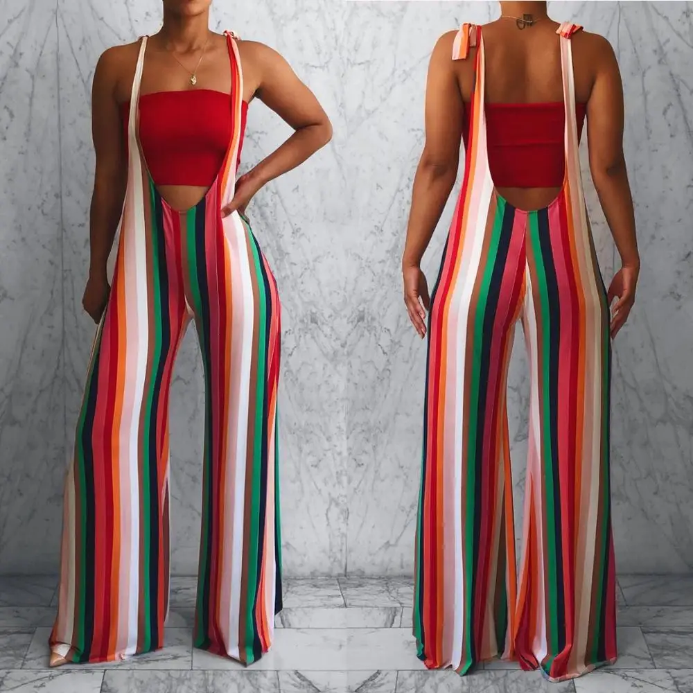 BKLD Fashion Rompertjes Jumpsuit Gestreepte Overalls Voor Vrouwen 2019 Zomer Clubwear Nieuwe Mouwloze Rompertjes Wijde Pijpen Broek Jumpsuits