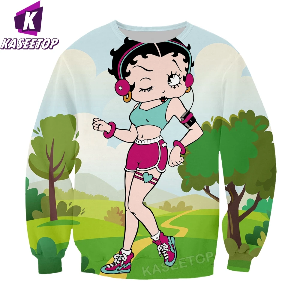 Man Cartoon Girl Sweatshirt Betty Boop-S Cute Men\'s 3D Printed Streetwear Long Sleeve Jumper Ladies Hip Hop Pllover Tracksuit