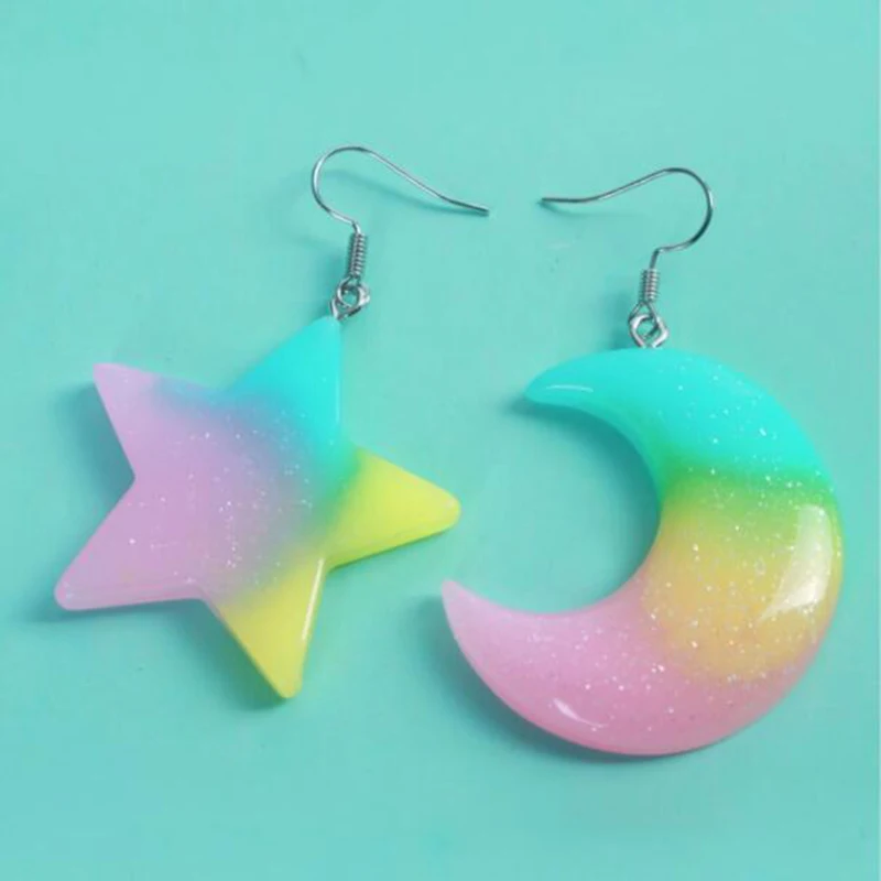 Personality Earrings Rainbow Bee Mushroom Love Bear Pizza Rabbit Carrot Fruit Canned Star Moon Lemon Fish Tail Metal Pendant New