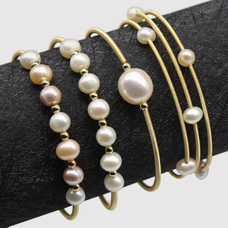 Elegant Pearl Cuff Bangles Bracelets Baoruqe Potato Pearls Beaded Open Wrist Natural Freshwater Pearl Bracelets Bangles Women